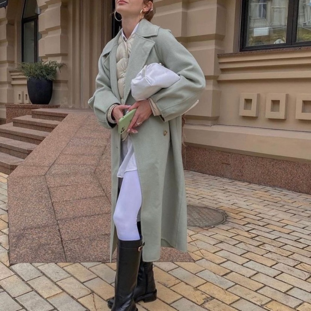 NEW Zara oversized wool blend coat baby green - Picture 3 of 15